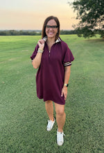 Load image into Gallery viewer, Wine Fancy Gold Zip Dress
