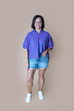 Load image into Gallery viewer, Blue &amp; Pink Checkered Oversized Top
