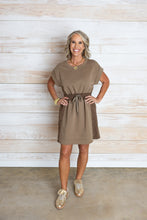 Load image into Gallery viewer, Taupe Drawstring Tie Dress
