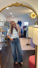 Load image into Gallery viewer, Paige Blue Striped Puff Top
