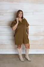 Load image into Gallery viewer, Olive Fancy Gold Zip Dress
