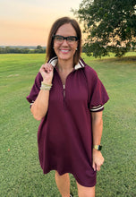 Load image into Gallery viewer, Wine Fancy Gold Zip Dress
