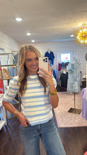 Load image into Gallery viewer, Paige Blue Striped Puff Top
