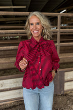 Load image into Gallery viewer, Carson Bow Red Stripe Top

