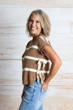 Load image into Gallery viewer, Tan Stripe Bow Tie Sweater Top
