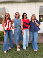 Load image into Gallery viewer, Navy &amp; Red Stripe Gold Detail Top
