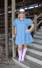 Load image into Gallery viewer, Denim Short Bubble Sleeve Dress
