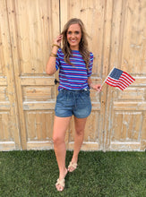 Load image into Gallery viewer, Patriotic Royal Blue Stripe Top
