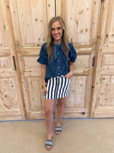 Load image into Gallery viewer, Nancy Dark Denim Knot Pearl Snap Top
