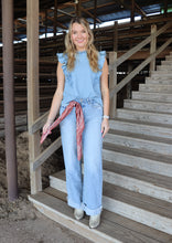 Load image into Gallery viewer, Light Wash Ruffle Edge Denim Top
