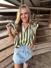 Load image into Gallery viewer, Olive Bold Striped V Top
