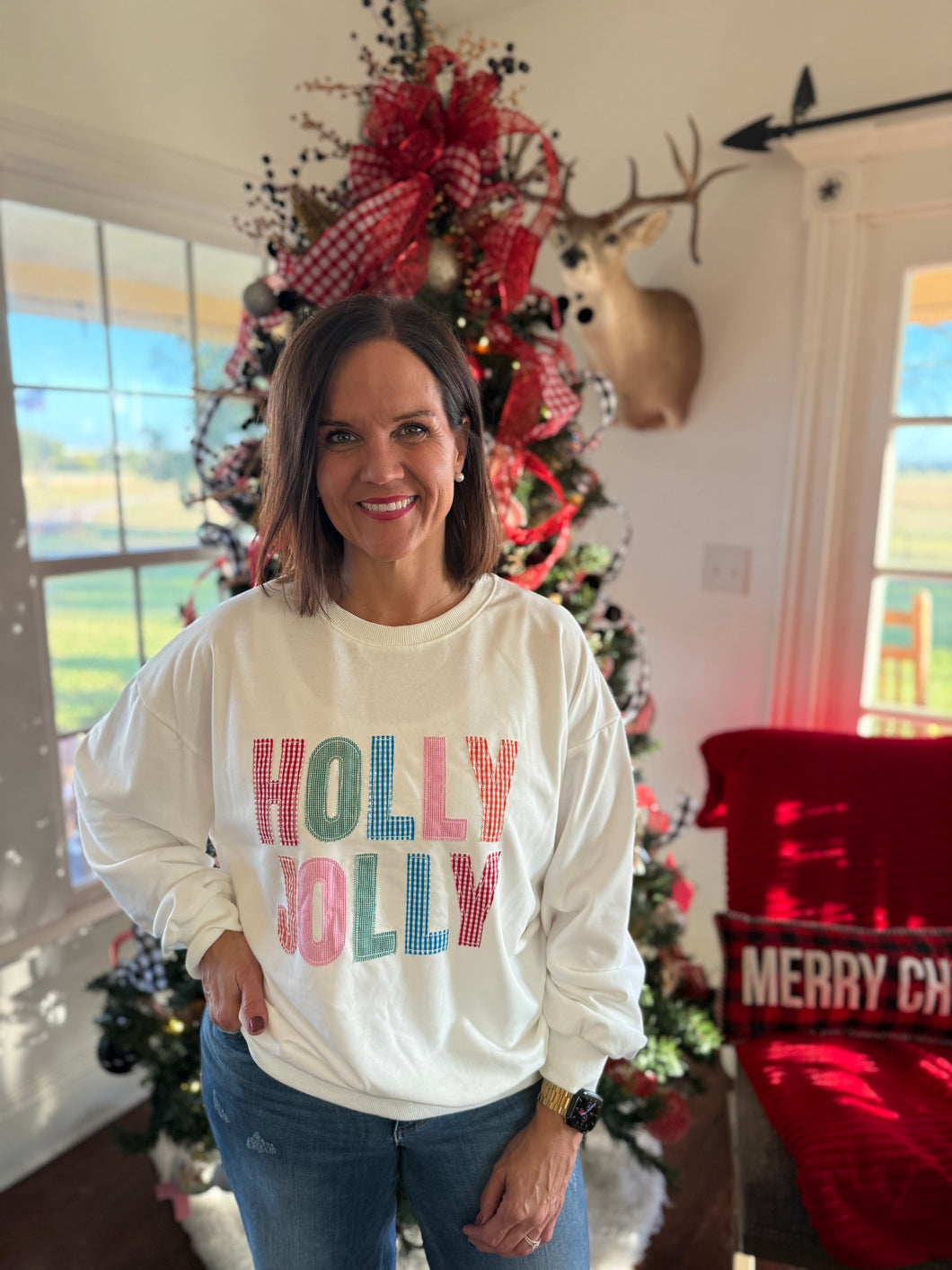 Holly Jolly Plaid Long Sleeve Top