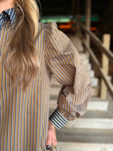 Load image into Gallery viewer, Navy &amp; Chocolate Pin Stripe Dress
