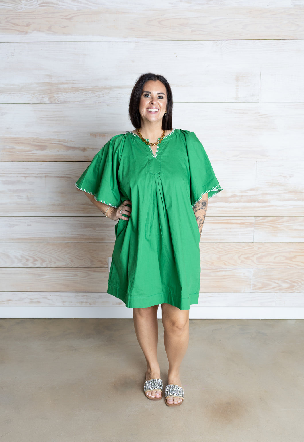 Kelly Green Stitched Dress – Sisters In Style