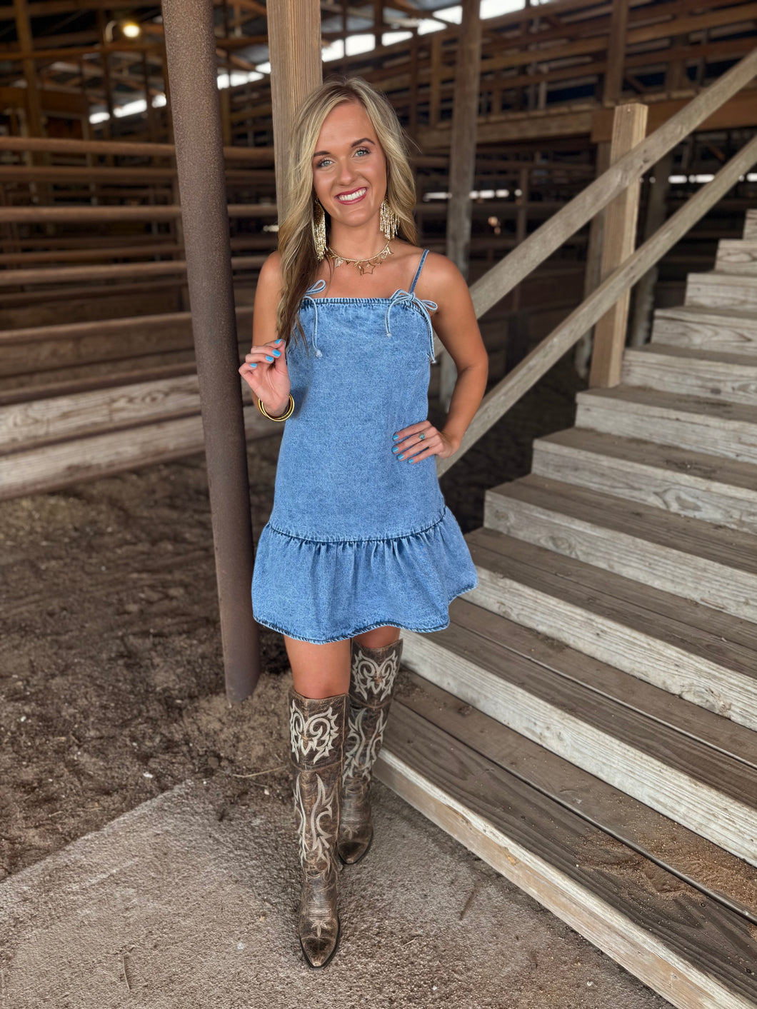 Light Denim Wash Bow Tie Dress
