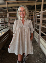 Load image into Gallery viewer, Brown &amp; White Striped V Dress
