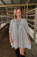 Load image into Gallery viewer, Black &amp; White Striped V Dress
