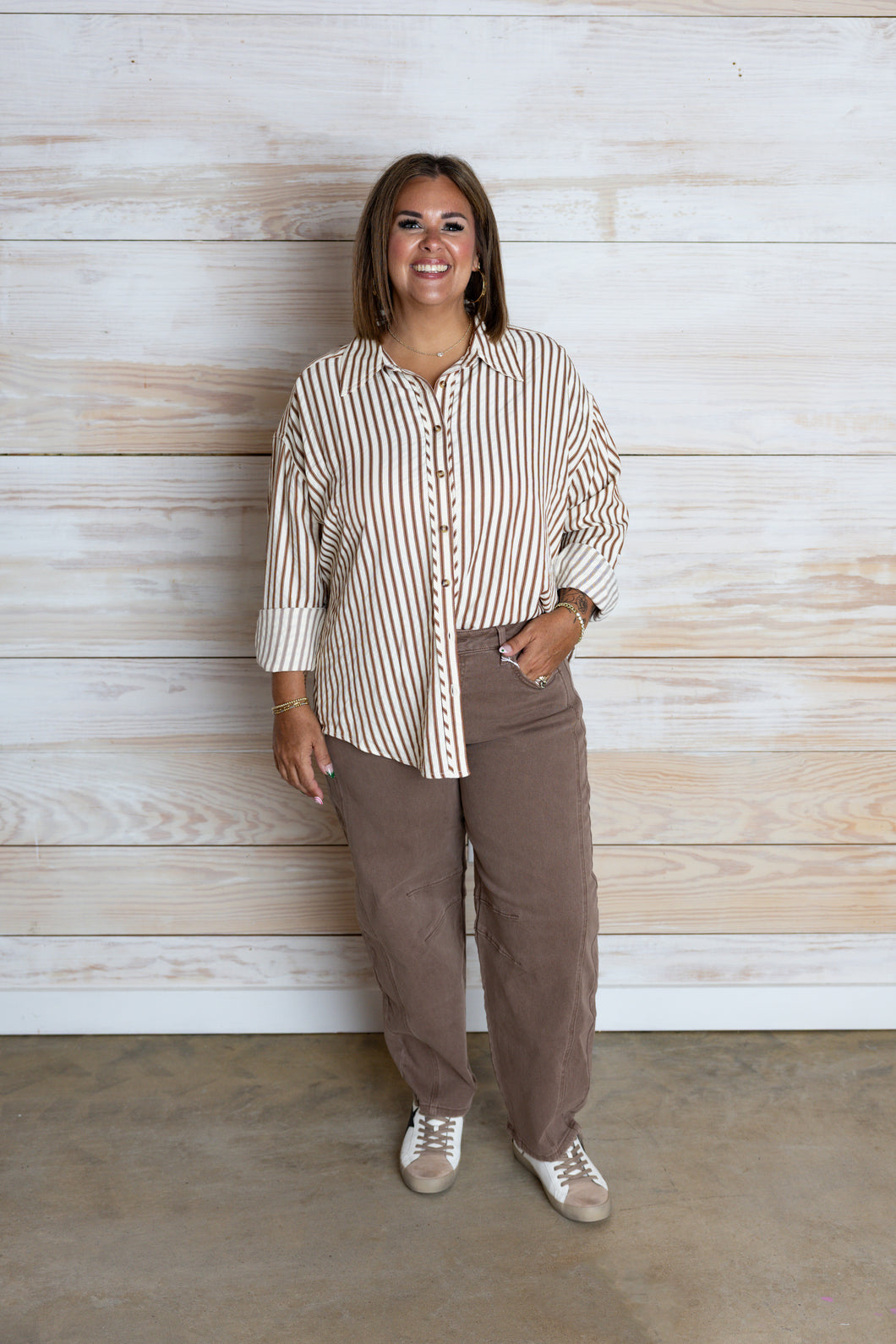 Chocolate Tan Striped Top
