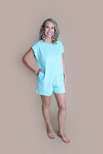 Load image into Gallery viewer, Turquoise Short Sleeve Basic Romper

