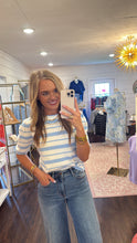 Load image into Gallery viewer, Paige Blue Striped Puff Top
