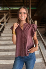 Load image into Gallery viewer, Wine Ruffle Denim Top
