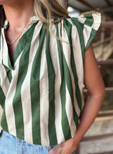 Load image into Gallery viewer, Olive Bold Striped V Top
