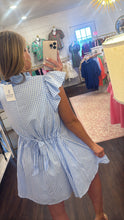 Load image into Gallery viewer, Dusty Blue Gingham Collared Dress
