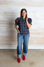Load image into Gallery viewer, Blue Plaid Fancy Collared Top
