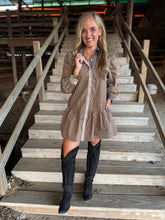 Load image into Gallery viewer, Navy &amp; Chocolate Pin Stripe Dress

