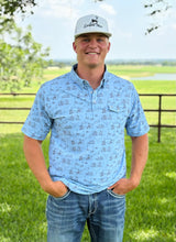 Load image into Gallery viewer, Powder Blue Pattern Western Pearl Snap
