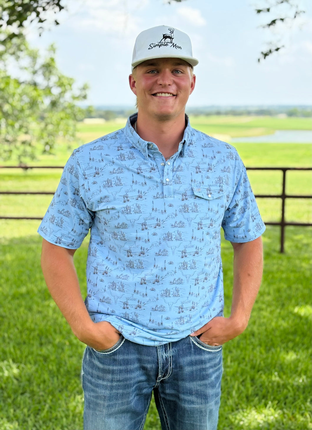 Powder Blue Pattern Western Pearl Snap