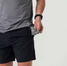 Load image into Gallery viewer, Matte Black Retro Duck Camo Pocket 7 inch Everyday Short
