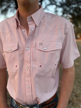Load image into Gallery viewer, The Ranch Peach Rows Pearl Snap Shirt
