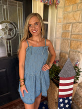 Load image into Gallery viewer, Denim Bow Diamond Stitch Tie Dress
