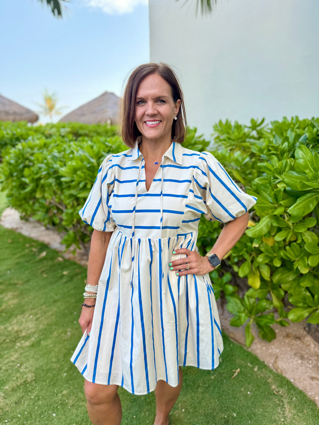 Blue & Cream Stripe Dress