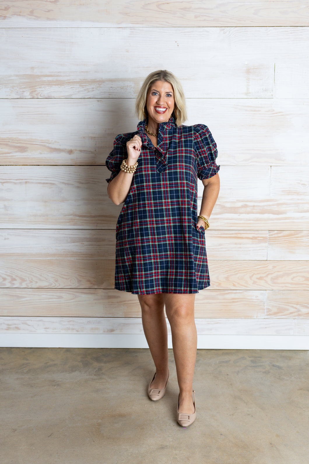 Blue Plaid Collared Dress