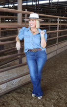 Load image into Gallery viewer, Light Denim Gathered Sleeve Top
