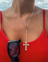 Load image into Gallery viewer, Lariat Pearl Cross Necklace

