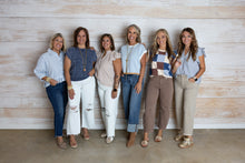 Load image into Gallery viewer, Baby Blue Tan Lined Sweated Top

