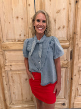 Load image into Gallery viewer, Nancy Light Denim Knot Pearl Snap Top
