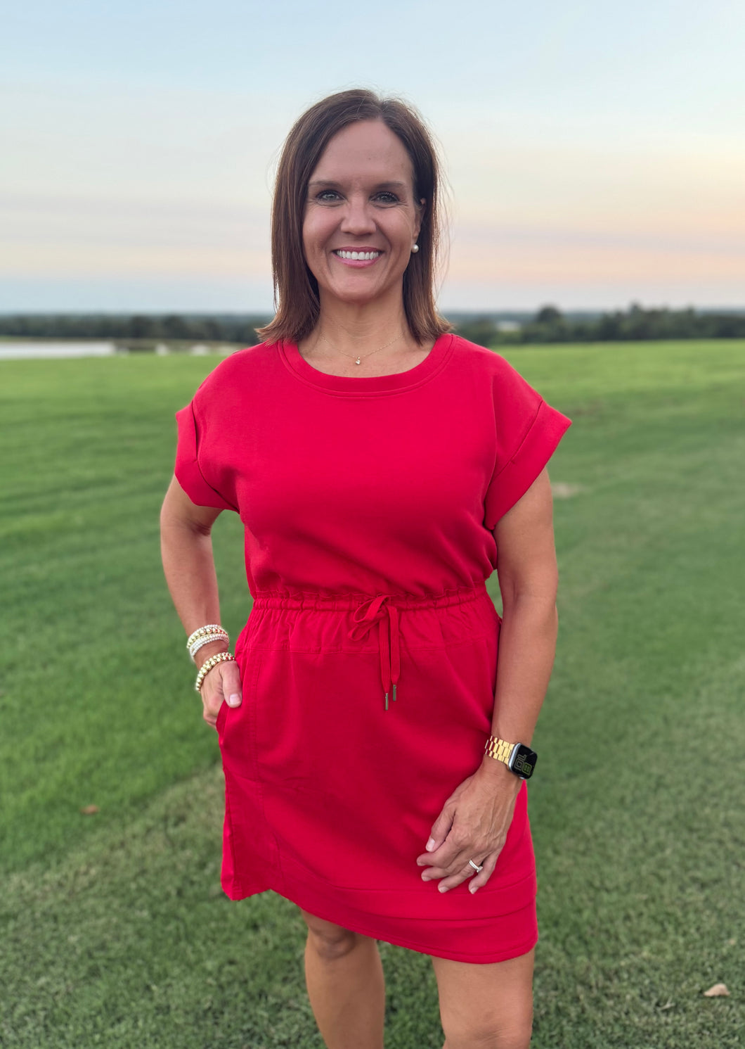 Red Athletic Drawstring Dress