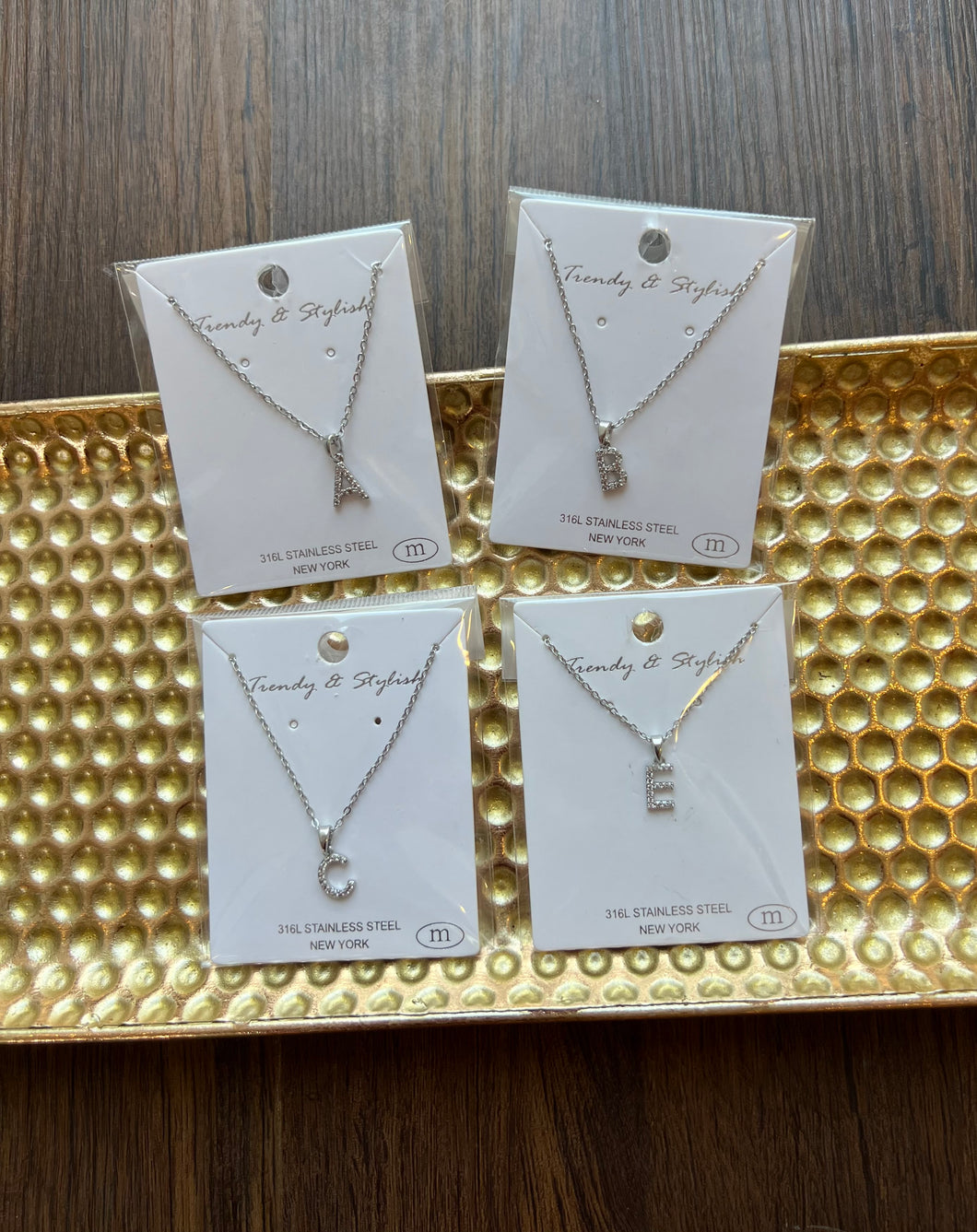 Pendant Silver Rhinestone Initial Necklace