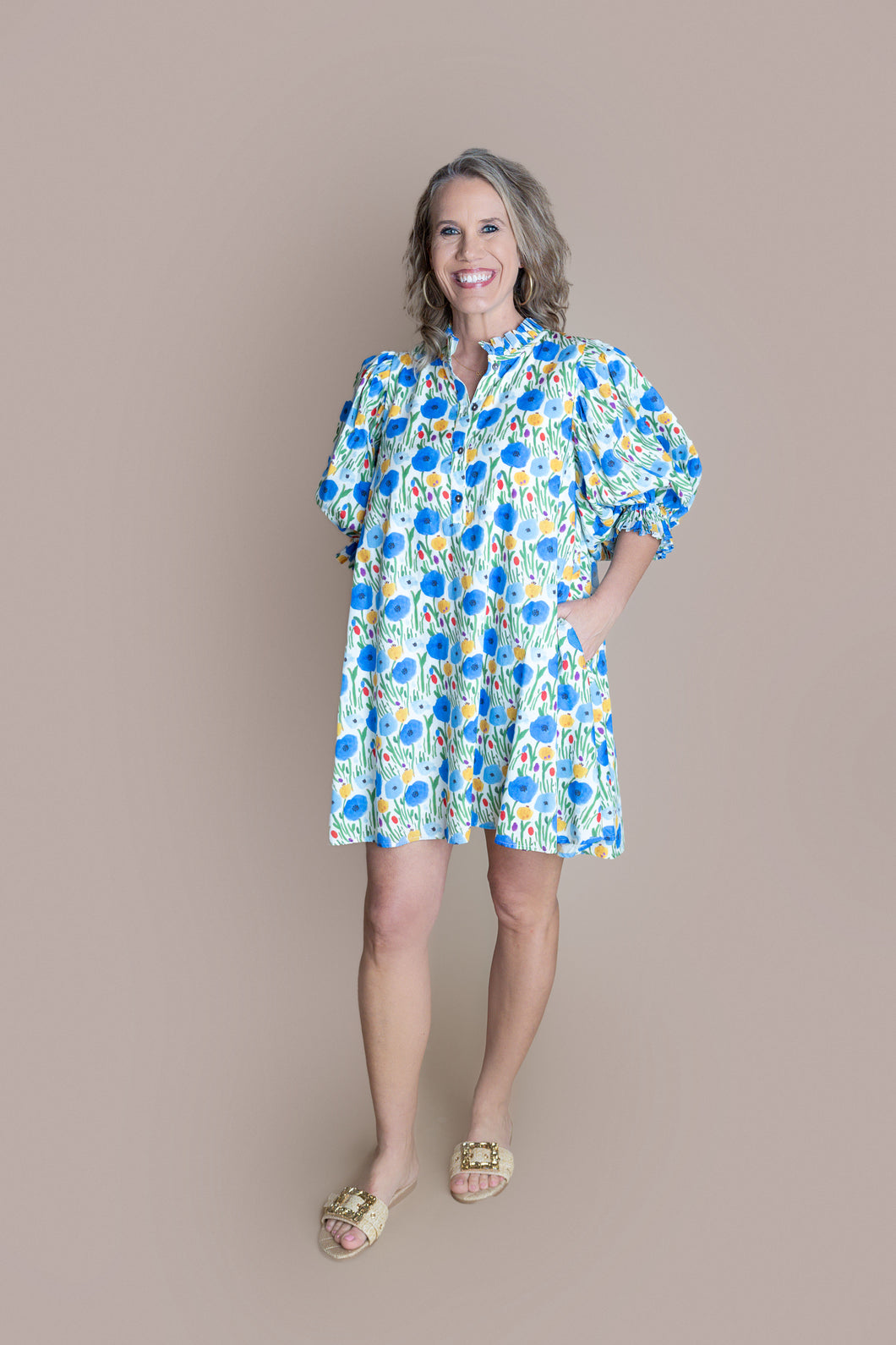 Blue Hibiscus Floral Dress