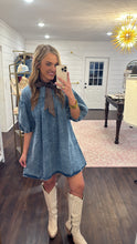 Load image into Gallery viewer, Dark Denim Bubble Sleeve Dress
