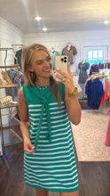 Load image into Gallery viewer, Green &amp; Blue Stripe Dress
