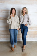 Load image into Gallery viewer, Gray Stripe Collared Long Sleeve Top
