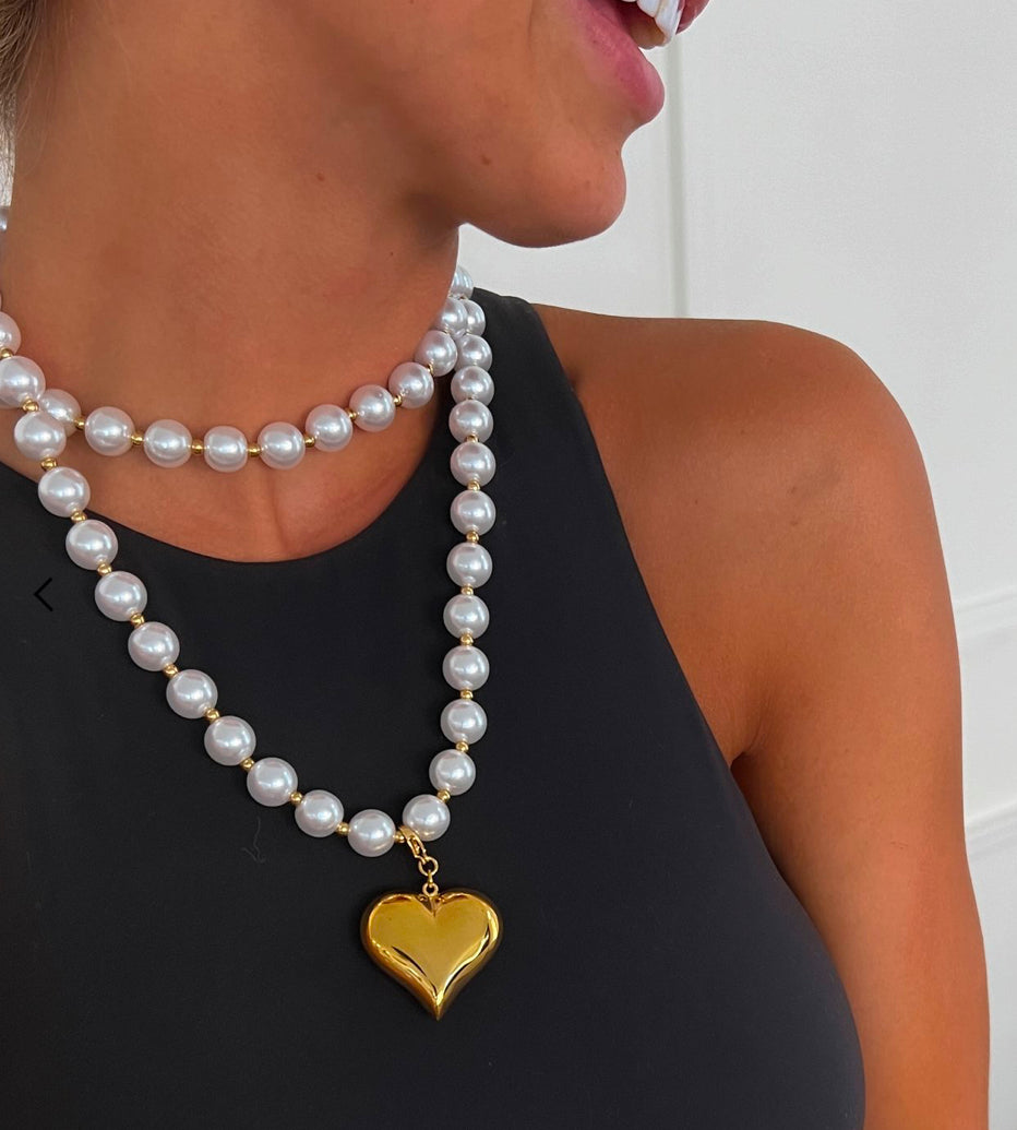 Wrap Around Pearl Heart Necklace