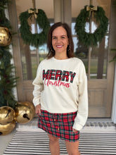 Load image into Gallery viewer, Merry Christmas Plaid Patch Pullover
