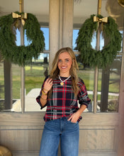 Load image into Gallery viewer, Navy Plaid Short Sleeve Sweater Top
