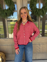 Load image into Gallery viewer, Red Stripe Cardigan Top
